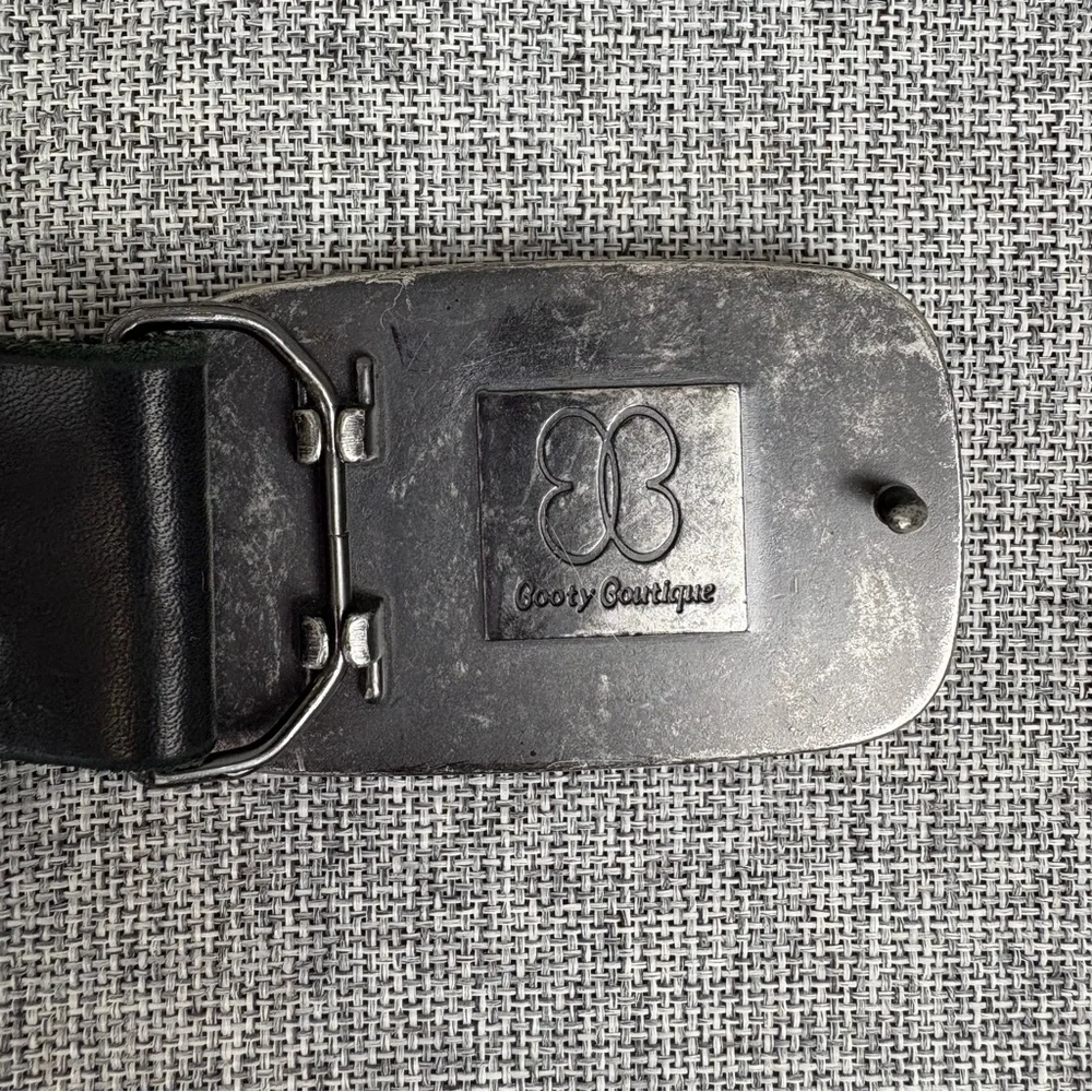 Booty Boutique‎ Vintage Black Leather Belt Give Love Belt Buckle Size XL Vintage